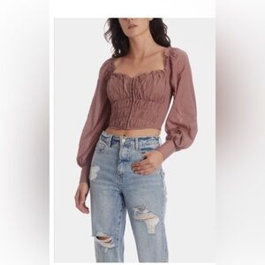 NWOT Aster The Label Amber Puff Sleeve Smocked Cropped Top Dusty Rose. Size Lrg